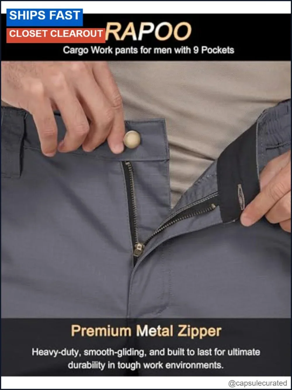 Men's Ripstop Cargo Pants 9 Pockets Tactical Hiking Work Pants